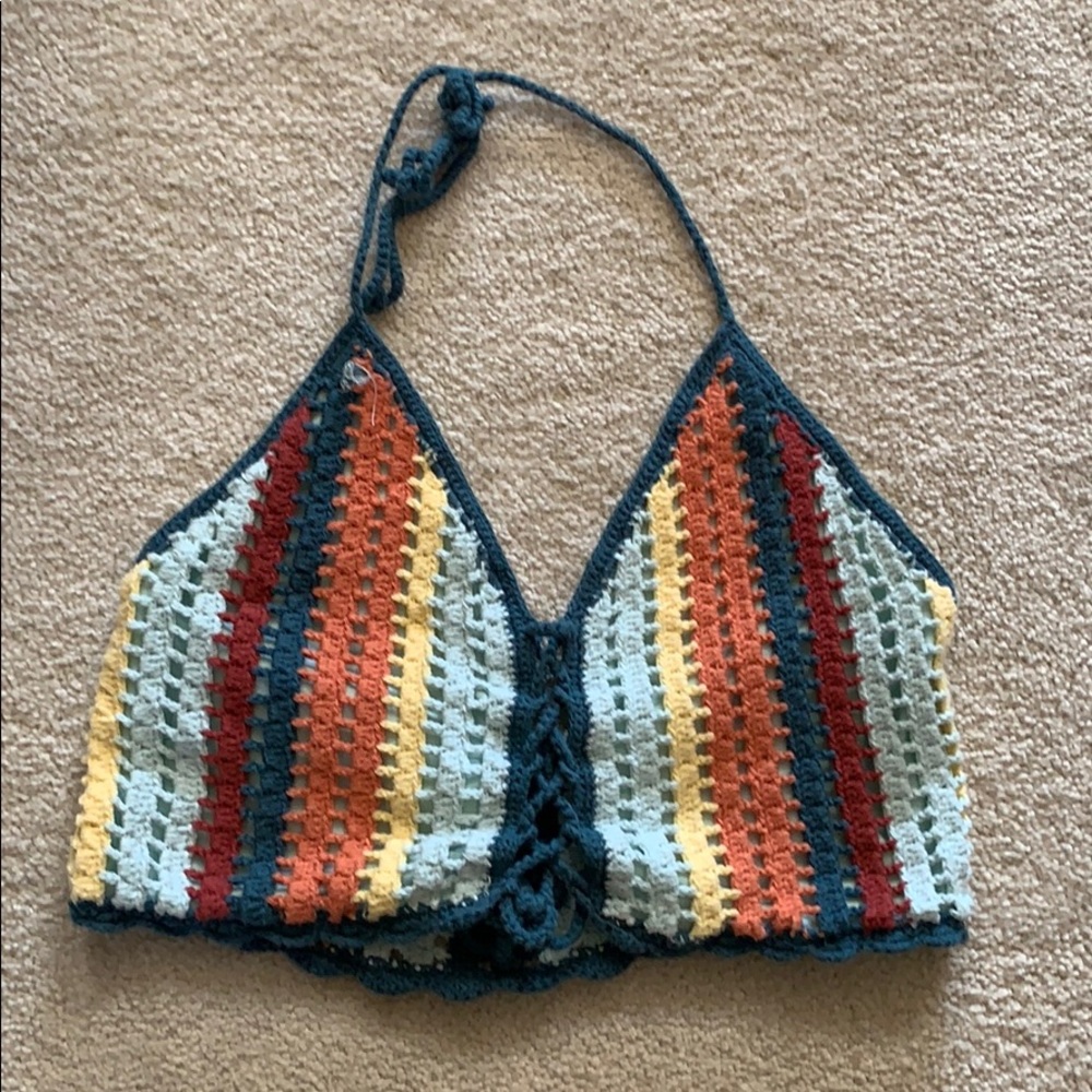 Rainbow halter wool crochet crop top
